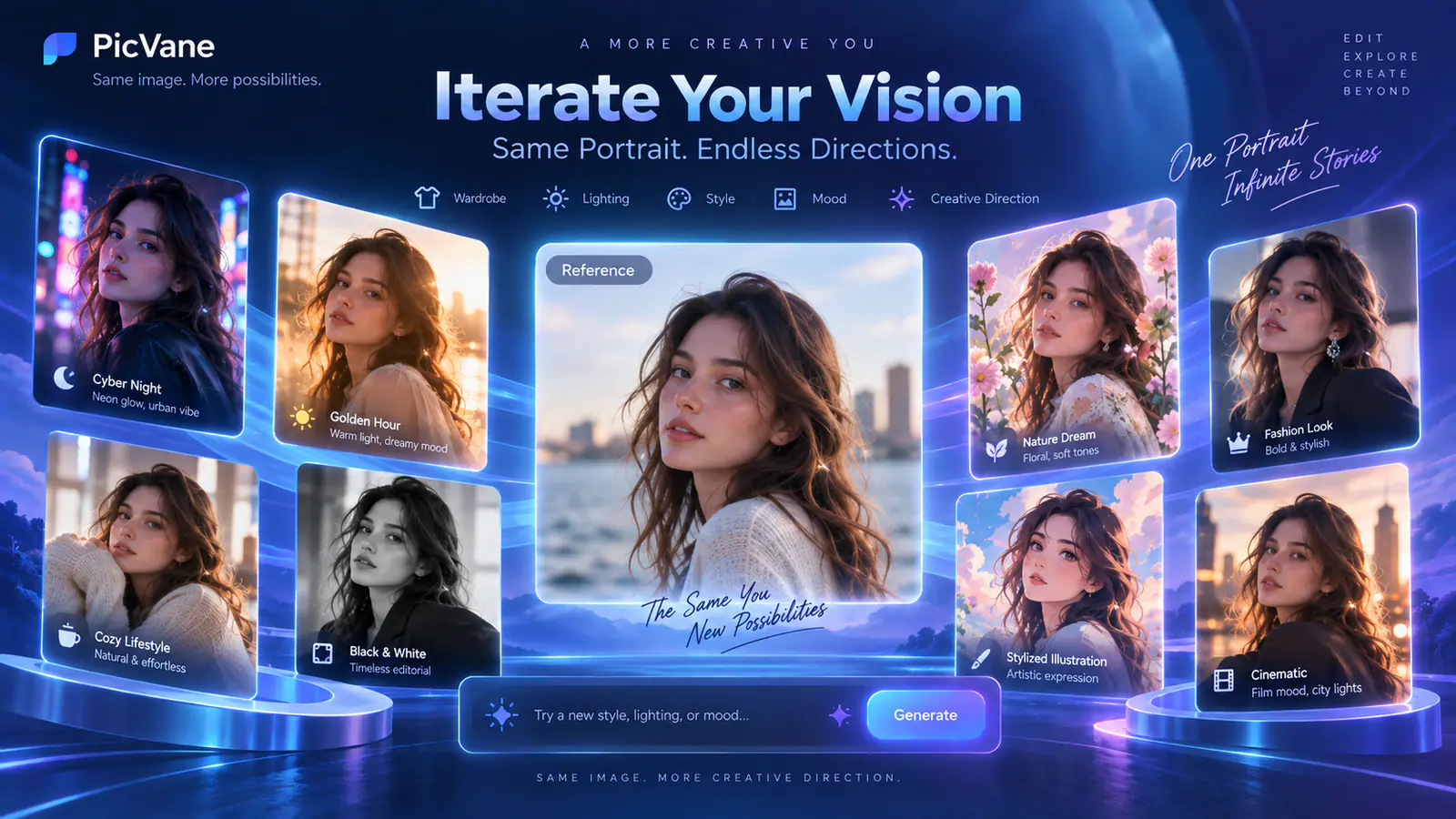 Illustrated GPT Image 2.5 portrait style variations for VidFomo