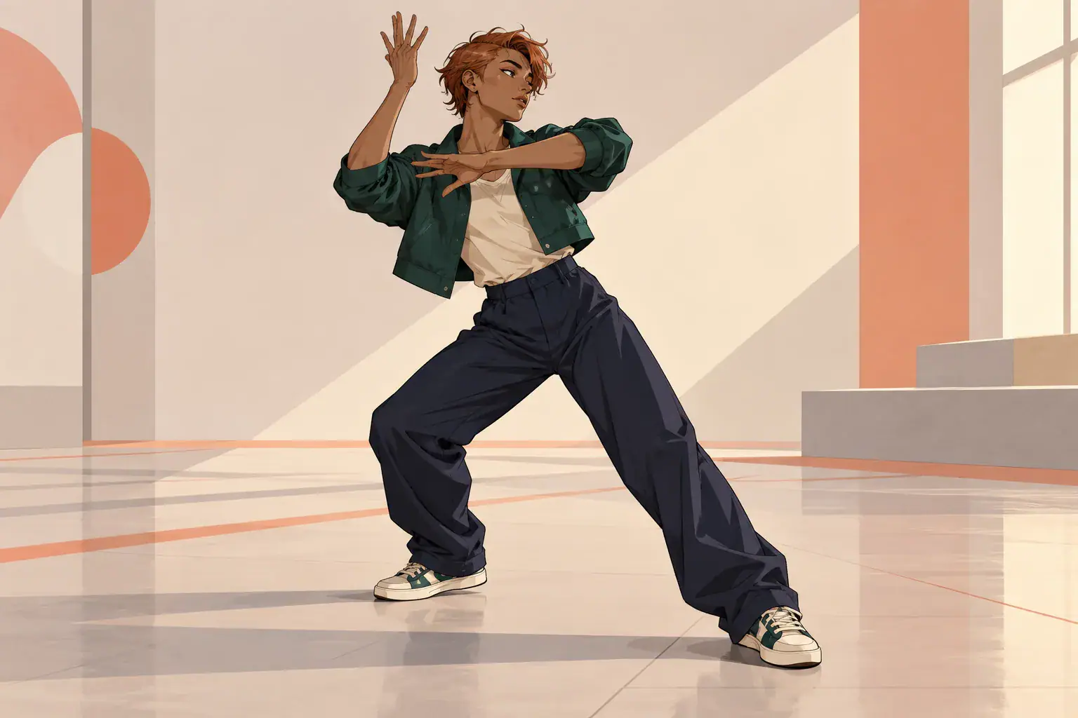 Original character holding an angular arm pose