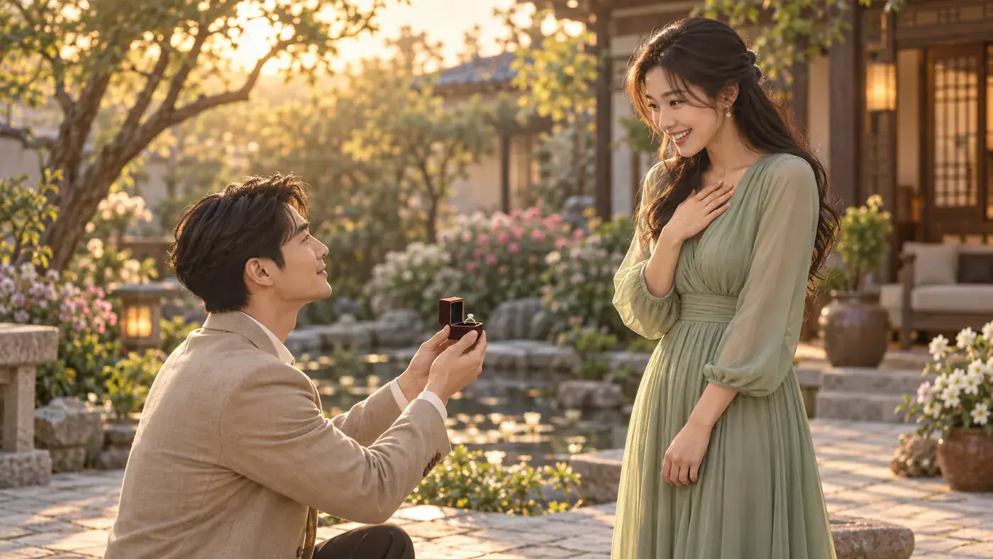 AI concept illustration focusing on an adult partner’s warm response to an imagined proposal