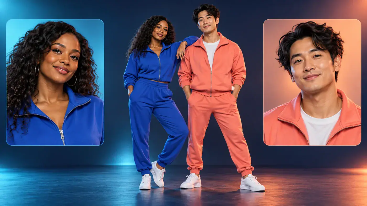 AI concept illustration with separate adult portrait cards beside the two intended dance partners